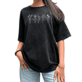 thumbnail image 1 of UNISHE Women's T-Shirts Delicate Floral Stem Line Drawing Black S-5XL Tops, 1 of 5