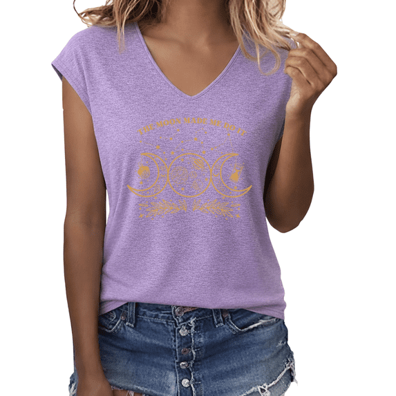 UNISHE Women's The Moon Made Me Do It Astrology Moon Phase Graphic V-Neck Short Sleeve T-Shirt Casual Witchy Tee
