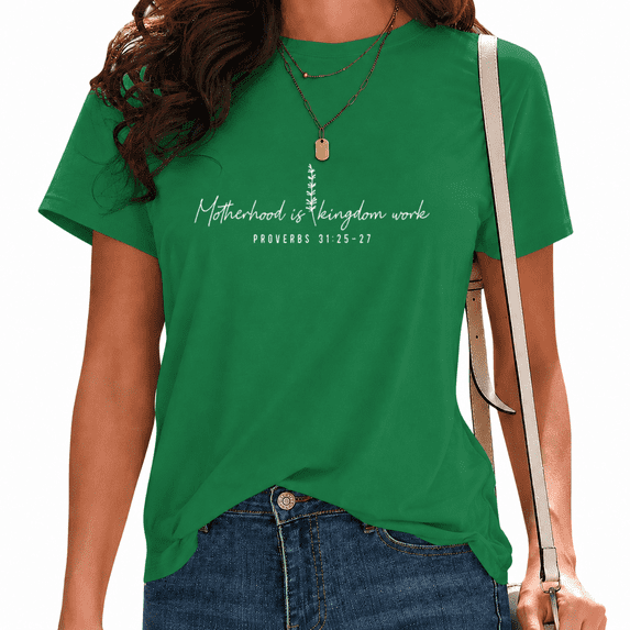 UNISHE Women's Thin Line Sprig Plant Mom Bible Verse Motherhood Inspirational Saying Graphic Cotton Short Sleeve T-Shirt