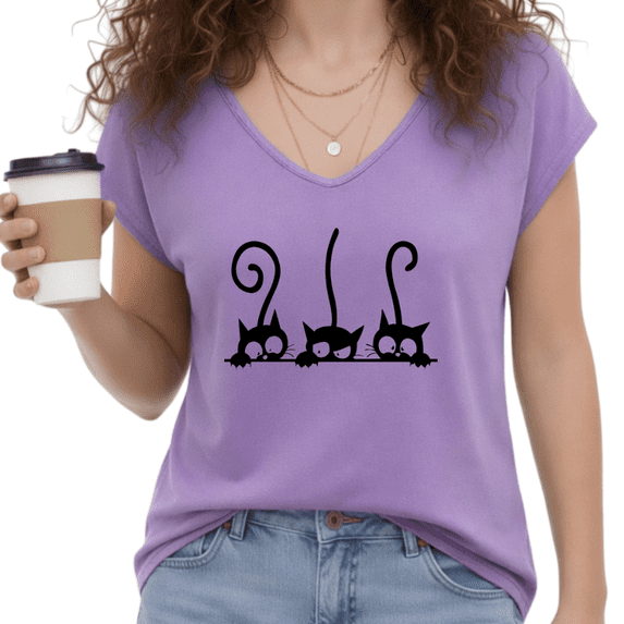 UNISHE Women's Three Black Peeking Cats S-5XL V-Neck Sleeveless T-Shirt Fashion Casual Cat Lover Tank Top