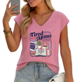 thumbnail image 1 of UNISHE Women's Tired Moms Book Club Stacked Books Coffee Plant Graphic V Neck Cap Sleeve T-shirt, 1 of 6