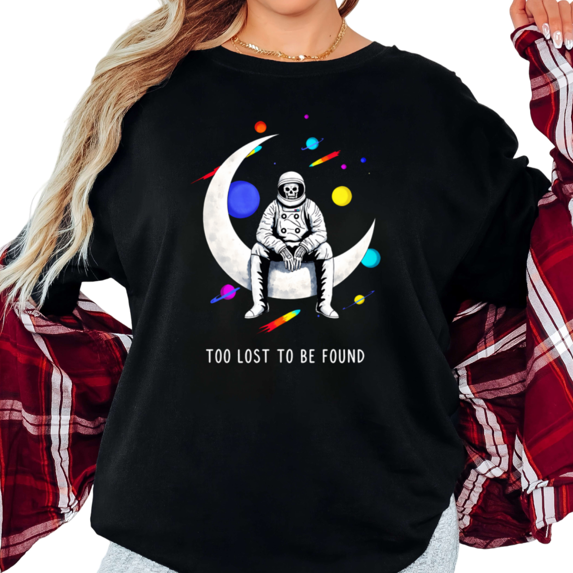 UNISHE Women's "Too Lost To Be Found" Skeleton Astronaut Graphic Short Sleeve T-Shirt Casual Cotton Crewneck Top
