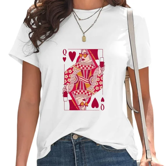 UNISHE Women's Trendy Heart Sunglasses Poker Tee Bachelorette Party Shirt for Daily Outfit White, M