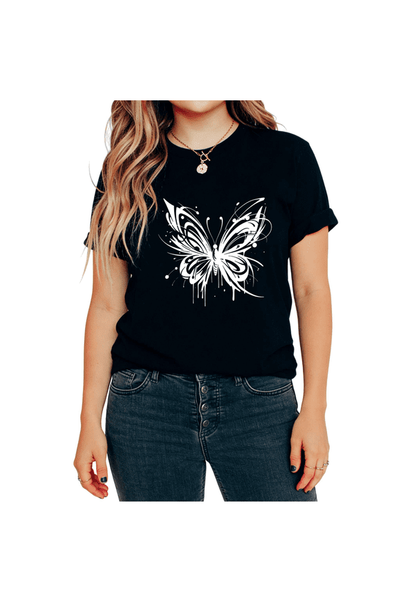 Women's Tribal Butterfly Graphic Tops Short Sleeve T-Shirt Flattering Fit Versatile Tees