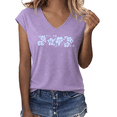 thumbnail image 1 of UNISHE Women's Tropical Hibiscus Floral Print V-Neck Short Sleeve Casual Summer Beach Lightweight Everyday T-Shirt Top, 1 of 6