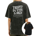 thumbnail image 1 of UNISHE Women's Trust In The Lord Proverbs 3:5-6 Vintage Washed T-Shirt Casual Short Sleeve Crewneck Relaxed Fit Tee, 1 of 5