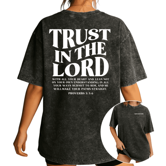 UNISHE Women's Trust In The Lord Proverbs 3:5-6 Vintage Washed T-Shirt Short Sleeve Crewneck Relaxed Fit Tee