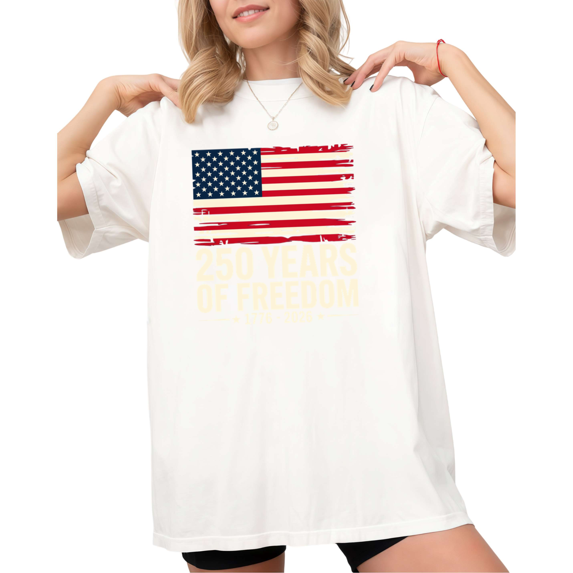 UNISHE Women's USA Distressed Flag 250th Graphic Short Sleeve T-Shirt White S-5XL Casual Crewneck Top