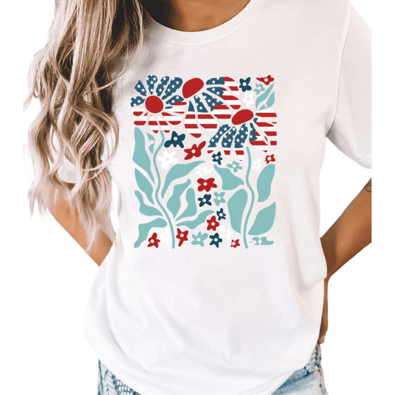 UNISHE Women's USA Flag Sunflower Patriotic Graphic Short Sleeve T-Shirt White S-5XL Fashion Oversized Top