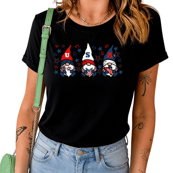UNISHE Women's USA Gnome Graphic Short Sleeve T-Shirt Patriotic 4th of July Cotton Crewneck Casual Top