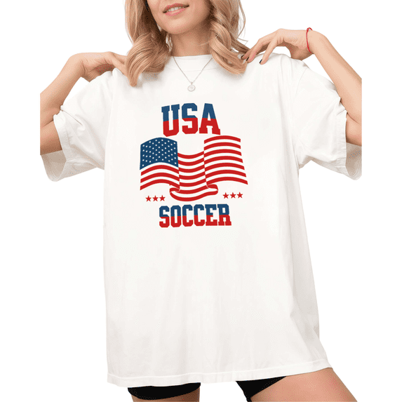 UNISHE Women's USA Soccer American Flag Graphic Short Sleeve T-Shirt White S-5XL Casual Crewneck Top