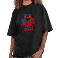 thumbnail image 1 of UNISHE Women's USA Soccer Patriotic Flag Graphic Washed Short Sleeve T-Shirt Flattering Fit Versatile Tees, 1 of 5