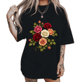 thumbnail image 1 of UNISHE Women's Vibrant Multi-Rose Graphic Tee Casual Crewneck Short Sleeve Floral Top, 1 of 6