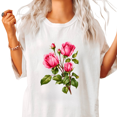 thumbnail image 1 of UNISHE Women's Vintage Botanical Rose Tee Watercolor Floral Graphic Crewneck Short Sleeve Nature Top, 1 of 6
