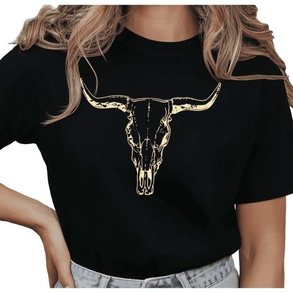 UNISHE Women's Vintage Desert Beige Bull Skull Graphic Short Sleeve T-Shirt Casual Breathable Crewneck Top