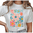 thumbnail image 1 of UNISHE Women's Vintage Distressed Pastel Daisy Floral Block Print Graphic Short Sleeve T-Shirt Casual Breathable Crewneck Top, 1 of 5