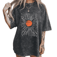 thumbnail image 1 of UNISHE Women's Vintage Distressed Sunburst Graphic Vintage Washed Oversized T-Shirt Casual Relaxed Fit Tee, 1 of 5
