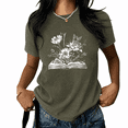 thumbnail image 1 of UNISHE Women's Vintage Floral Book Graphic Tee - Oversized Aesthetic Short Sleeve Crewneck Top, Dark Wash Look, Trendy Summer Outfit, 1 of 6