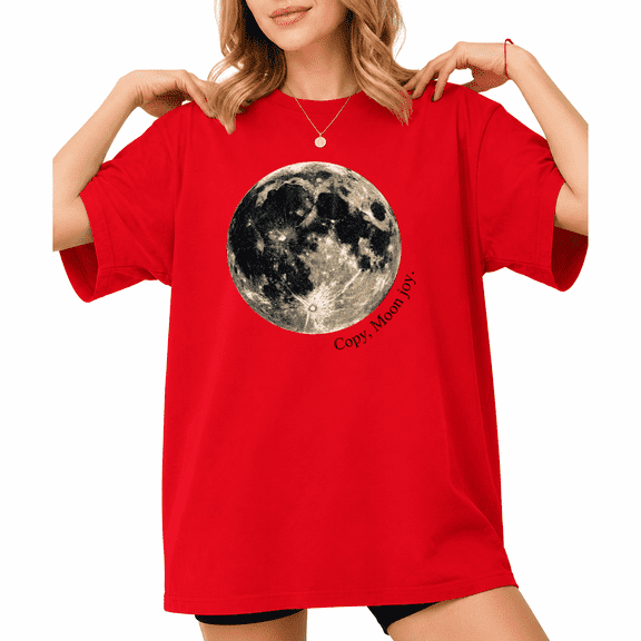 UNISHE Women's Vintage Full Moon Copy Moon Joy Celestial Dark Academia Graphic Short Sleeve T-shirt Relaxed Fit