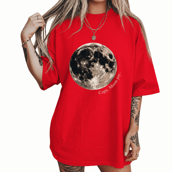 UNISHE Women's Vintage Full Moon Copy Moon Joy Dark Academia Celestial Graphic Short Sleeve T-shirt Relaxed Fit