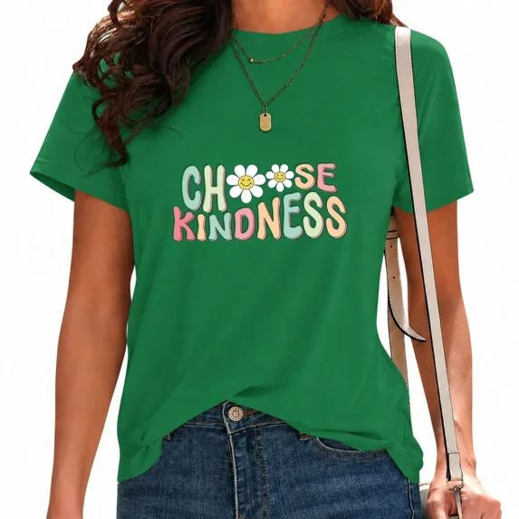 UNISHE Women's Vintage Groovy Letter Graphic Tee Stylish Crewneck Top Casual Tshirts Green, L