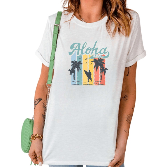 UNISHE Women's Vintage Hawaii Aloha Surf Graphic Short Sleeve T-Shirt Lightweight Cotton Relaxed Fit Summer Vacation Tee