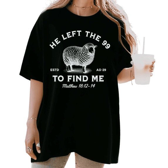 UNISHE Women's Vintage "He Left The 99 To Find Me" Christian Short Sleeve T-Shirt Casual Comfortable Crewneck Top