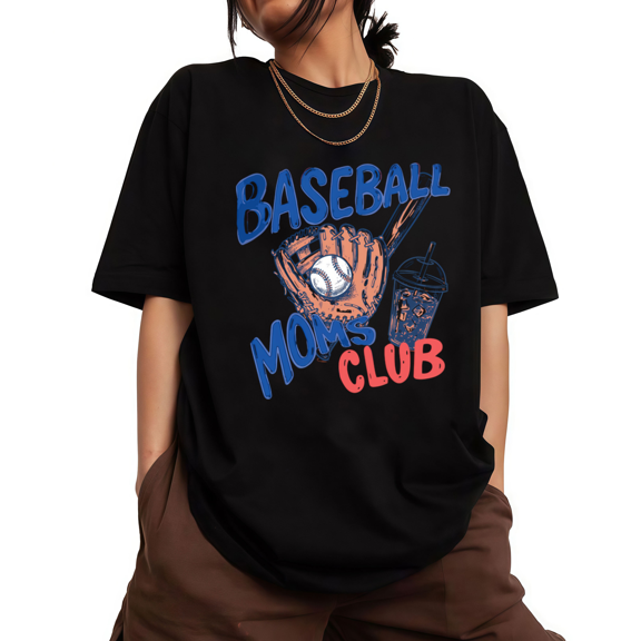 UNISHE Women's Vintage Multi Gear Baseball Mom Squad Softball Glove Drink Funny Club Text Graphic Short Sleeve T-Shirts Black Tops