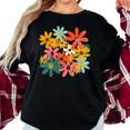 thumbnail image 1 of UNISHE Women's Vintage Multicolor Daisy Cluster Retro Distressed Graphic Short Sleeve T-Shirt Casual Crewneck Top, 1 of 5