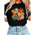 thumbnail image 1 of UNISHE Women's Vintage Multicolor Daisy Cluster Retro Distressed Graphic Short Sleeve T-Shirt Casual Crewneck Top, 1 of 5