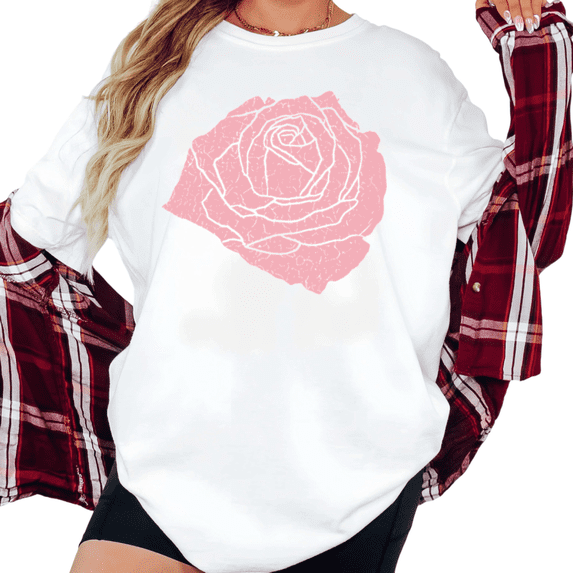 UNISHE Women's Vintage Pink Rose Graphic Short Sleeve T-Shirt Casual Comfortable Crewneck Top