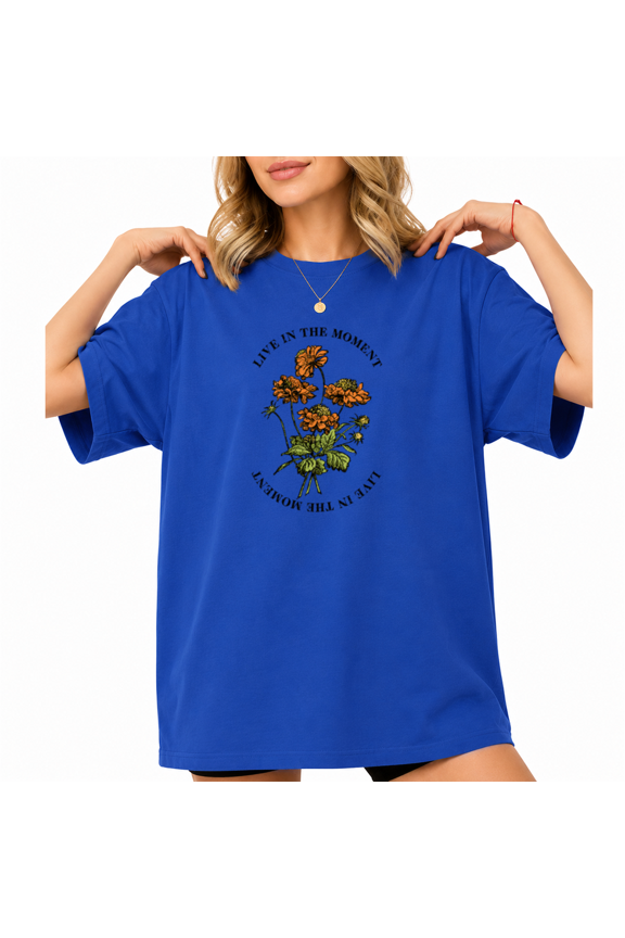 Women's Vintage Sketch Orange Wildflower Circular Quote Floral Graphic Short Sleeve T-shirt Relaxed Fit