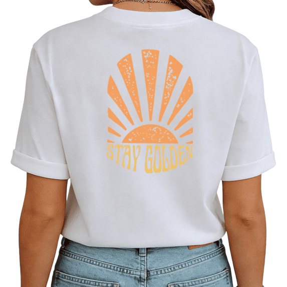 UNISHE Women's Vintage Stay Golden Sunburst Graphic Short Sleeve T-Shirt Soft Cotton Casual Tee