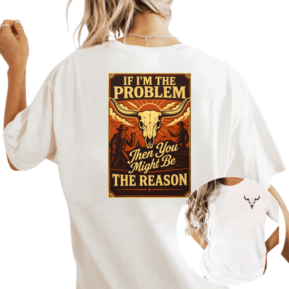 UNISHE Women's Vintage Western "If I'm The Problem" Poster Graphic Short Sleeve T-Shirt Casual Cotton Crewneck Top