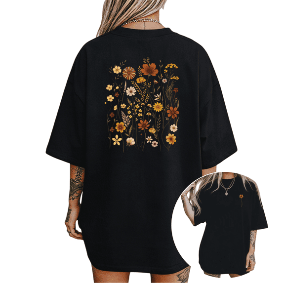 UNISHE Women's Vintage Wildflower Bouquet Graphic Short Sleeve T-Shirt Breathable Cotton Crewneck Top