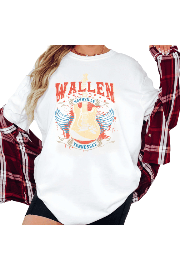 Women's Wallen Nashville Tennessee Guitar Graphic Short Sleeve T-Shirt Casual Cotton Crewneck Top