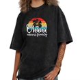 thumbnail image 1 of UNISHE Women's Washed Retro Sunset Palm Tree Graphic Short Sleeve Crewneck T-Shirt Casual Tropical Summer Print, 1 of 5