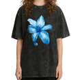 thumbnail image 1 of UNISHE Women's Watercolor Blue Lily Floral Vintage Washed T-Shirt Short Sleeve Distressed Relaxed Fit Tee, 1 of 5