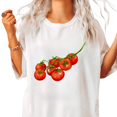 thumbnail image 1 of UNISHE Women's Watercolor Branch Cherry Tomato Graphic Short Sleeve T-Shirt S-5XL White Tops, 1 of 5