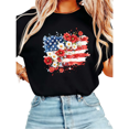 thumbnail image 1 of UNISHE Women's Watercolor Floral American Flag Daisy Graphic Short Sleeve T-Shirt Comfortable Crewneck Top, 1 of 5