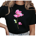 thumbnail image 1 of UNISHE Women's Watercolor Pink Poppy Flower Graphic Short Sleeve T-Shirt Comfortable Cotton Crewneck Top, 1 of 5