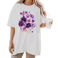 thumbnail image 1 of UNISHE Women's Watercolor Purple Pink Wildflower Bouquet Graphic Short Sleeve T-Shirt Casual Breathable Crewneck Top, 1 of 5
