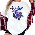 thumbnail image 1 of UNISHE Women's Watercolor Purple Rose and Blue Butterfly Graphic Short Sleeve T-Shirt Casual Cotton Crewneck Top, 1 of 5