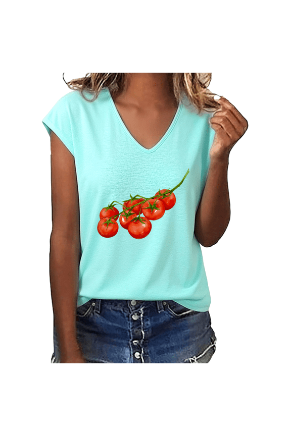 Women's Watercolor Vine Cherry Tomato Fresh Vegetable Graphic V-Neck Sleeveless T-Shirt Soft Lightweight Summer Daily Loose Fit Casual Farm Style Tank Top