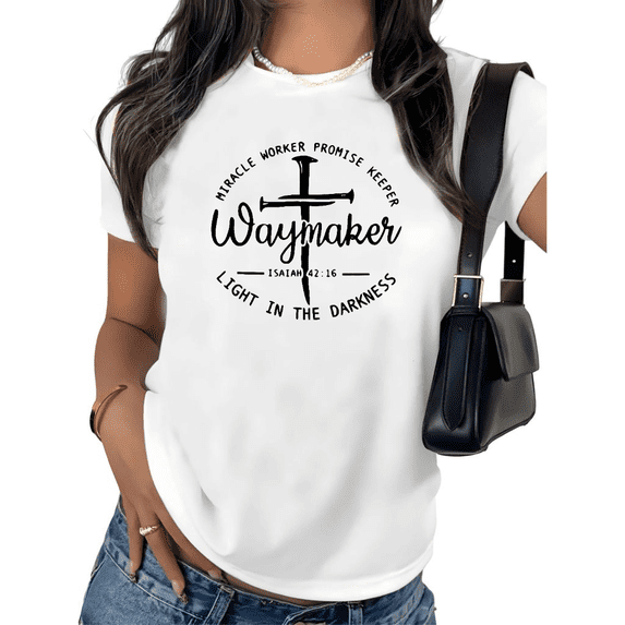 UNISHE Women's Waymaker Christian Tee Cross Biblical Quote Miracle Worker Promise Keeper Short Sleeve T-Shirt S-5XL