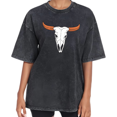 thumbnail image 1 of UNISHE Women's Western Bull Skull Graphic Tee Short Sleeve Crewneck Distressed Oversized Casual Bohemian Longhorn Vintage Washed Top, 1 of 6