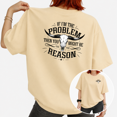 thumbnail image 1 of UNISHE Women's Western Bull Skull If I'm The Problem Quote Double Sided Graphic Short Sleeve T-shirt Loose Fit Casual Daily Tee, 1 of 6