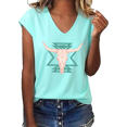 thumbnail image 1 of UNISHE Women's Western Bull Skull with Aztec Geometric Pattern Graphic V-Neck Short Sleeve T-Shirt Casual Tee, 1 of 6