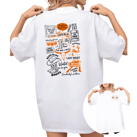 UNISHE Women's Western Country Music Hits Collage Graphic Short Sleeve T-Shirt Casual Cotton Crewneck Top