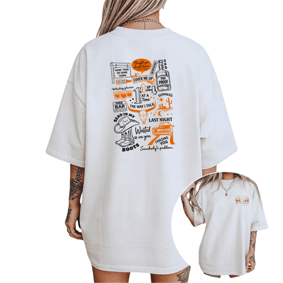UNISHE Women's Western Country Music Hits Collage Graphic Short Sleeve T-Shirt Casual Cotton Crewneck Top